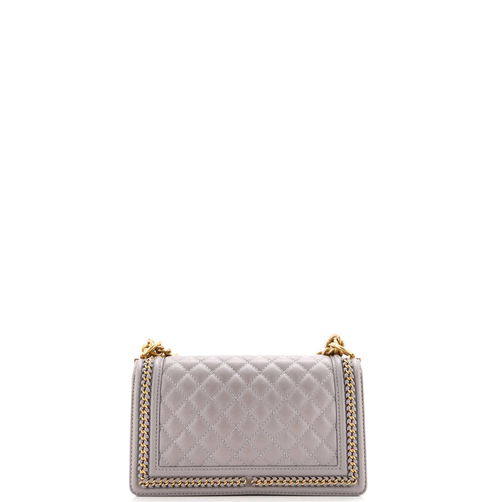Boy Flap Bag Quilted Caviar with Whipstitch Chain Detail Old Medium