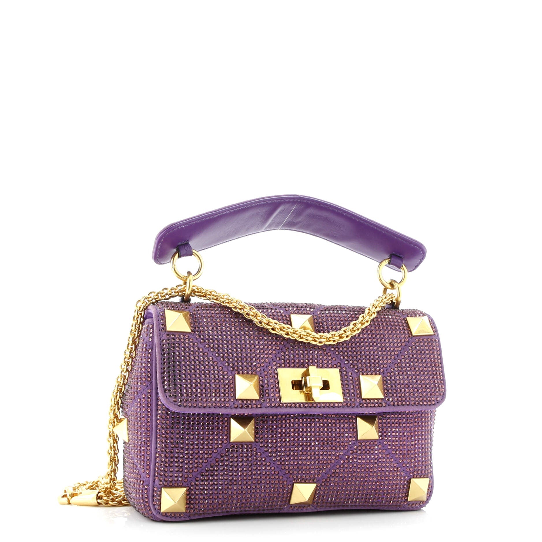 Roman Stud Flap Bag Embellished Suede Medium