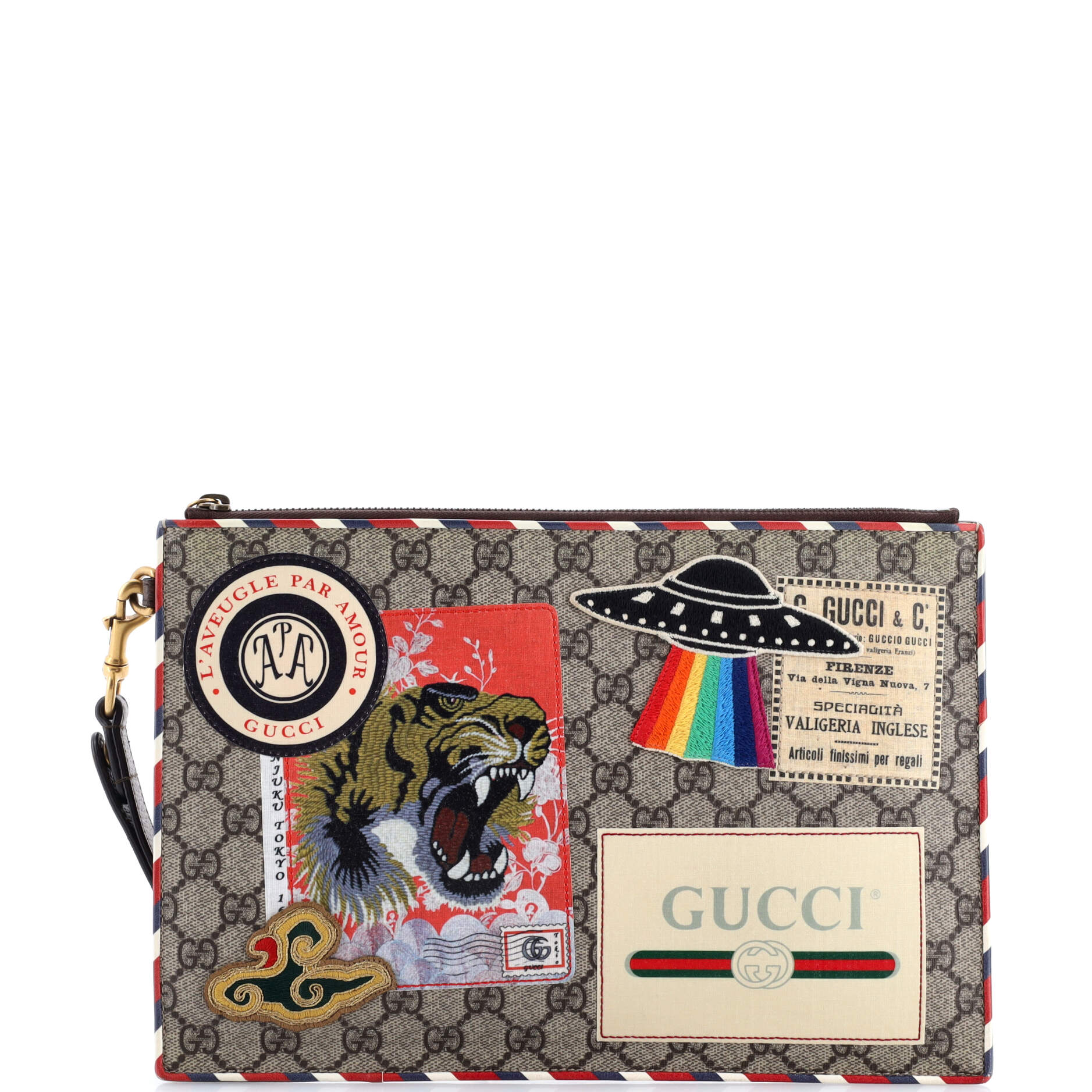 Courrier Pouch GG Coated Canvas with Applique