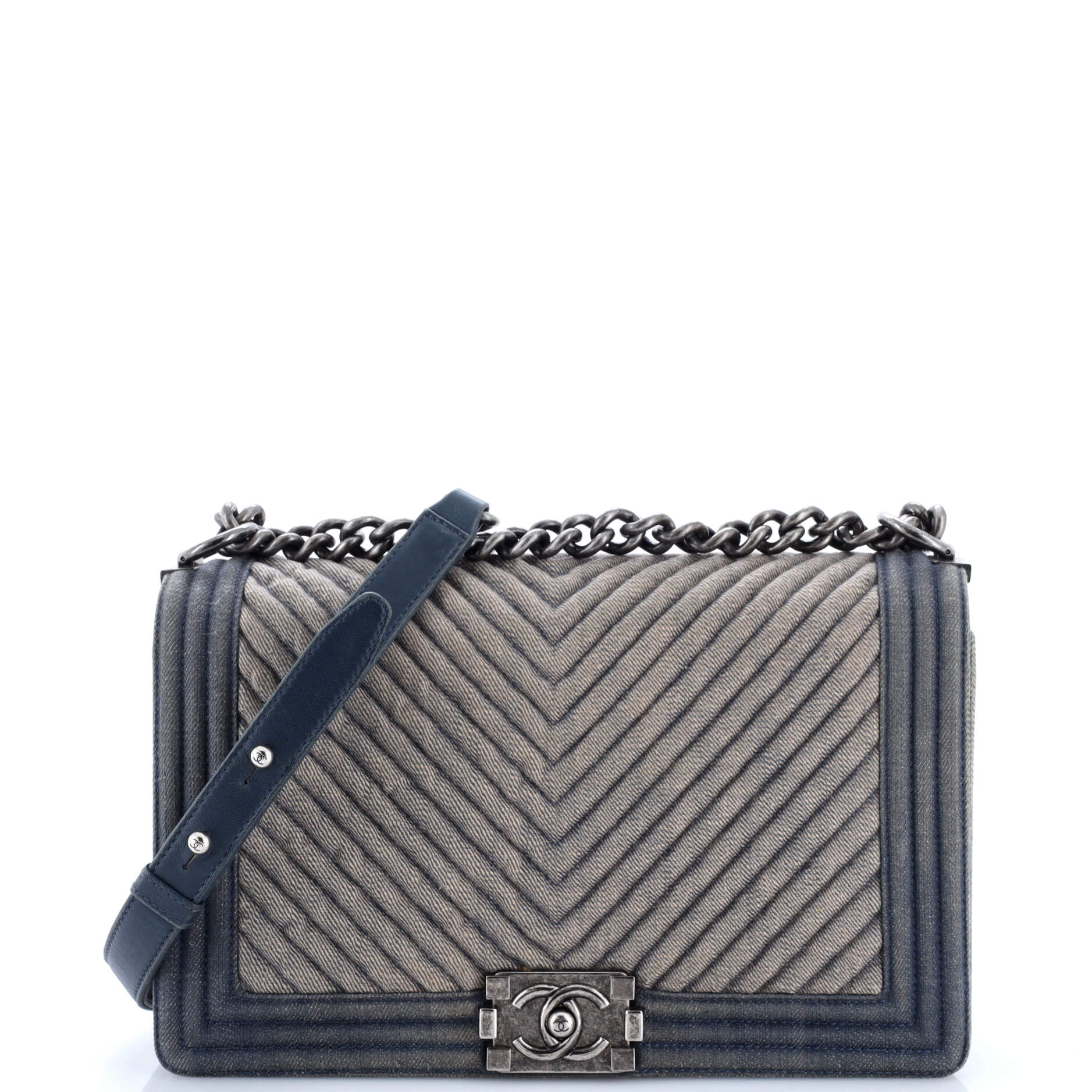 Boy Flap Bag Chevron Denim New Medium
