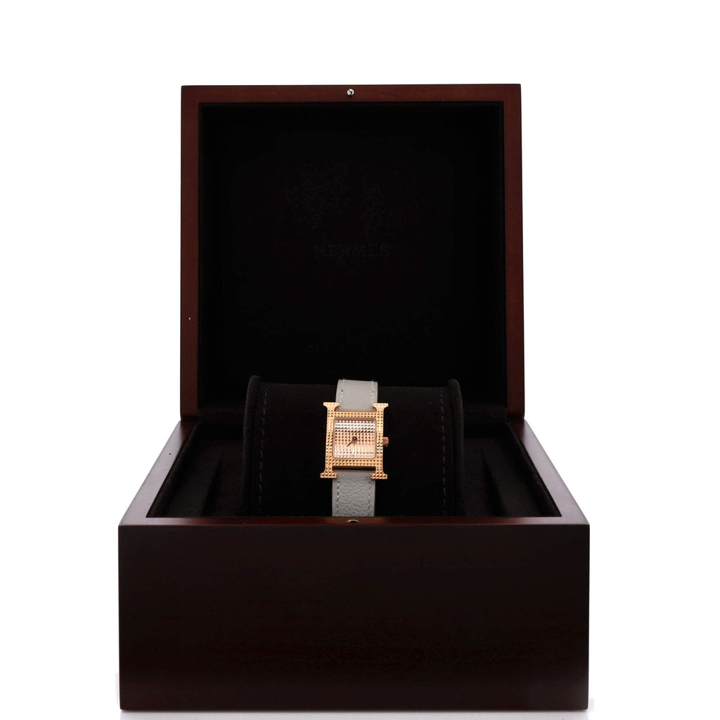 Heure H Quartz Watch Clous de Paris Hobnail Rose Gold and Leather 21
