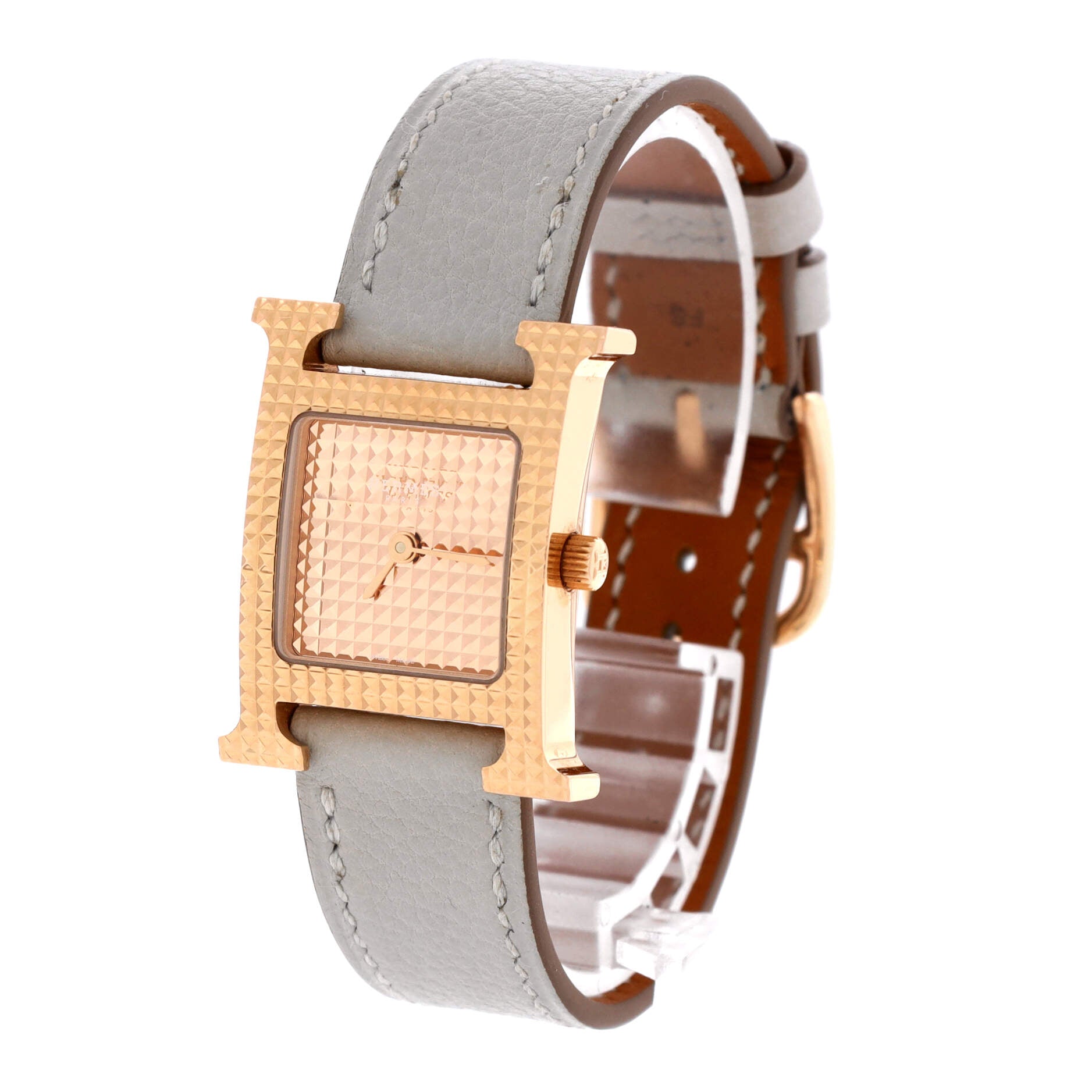 Heure H Quartz Watch Clous de Paris Hobnail Rose Gold and Leather 21