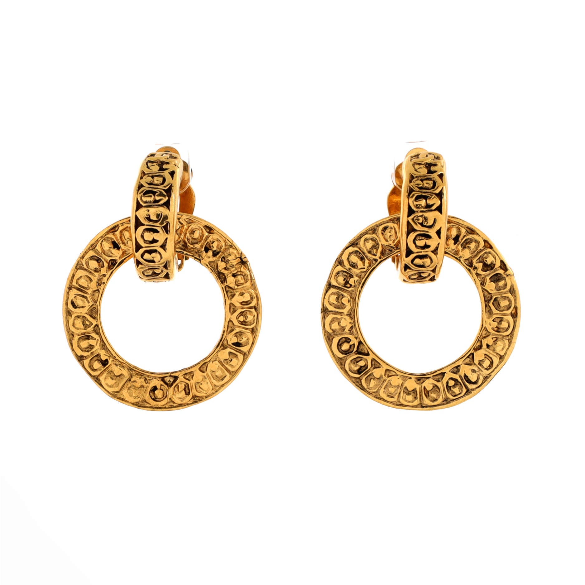 Vintage Multi CC Drop Hoop Clip-On Earrings Metal Large