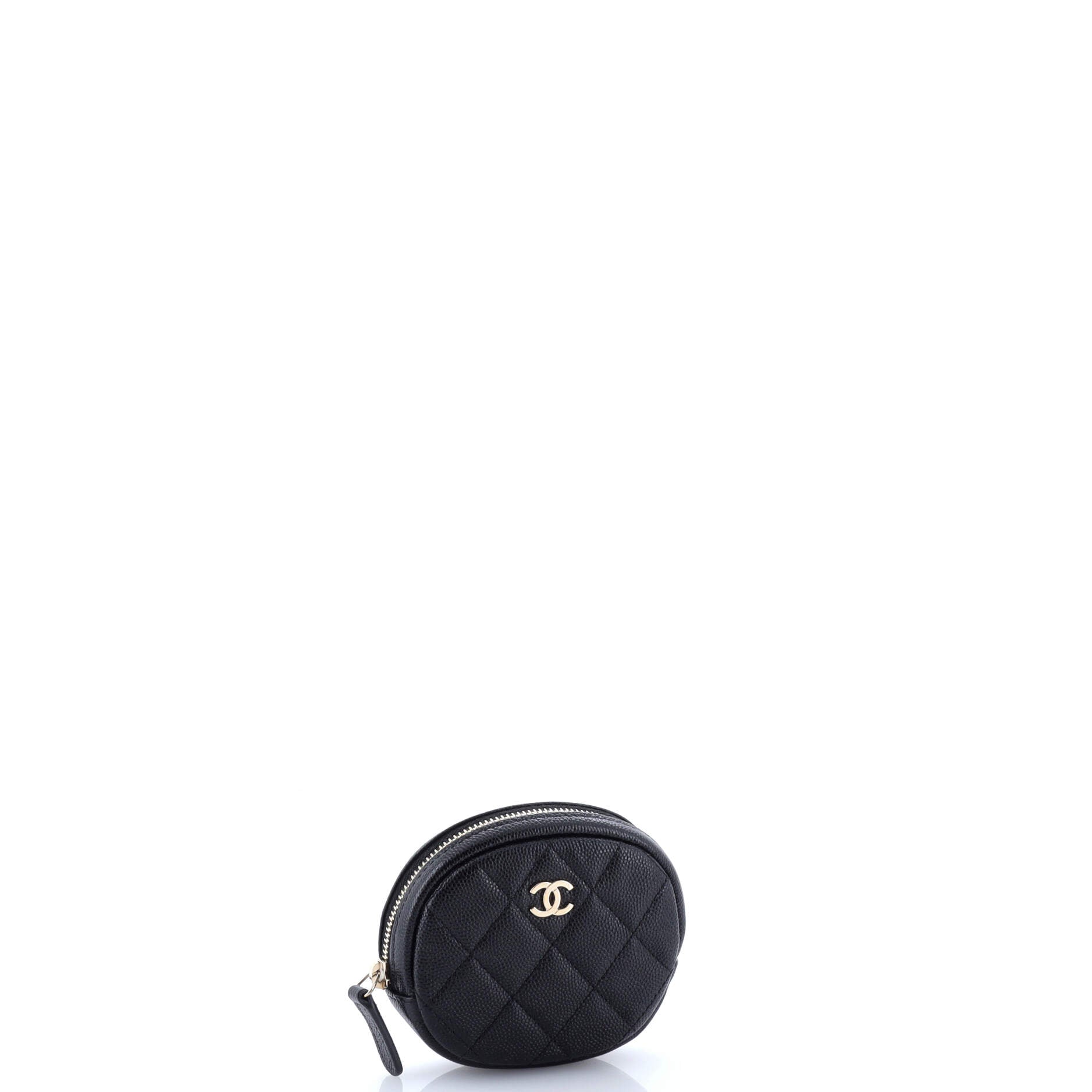 Classic Round Coin Purse Quilted Caviar