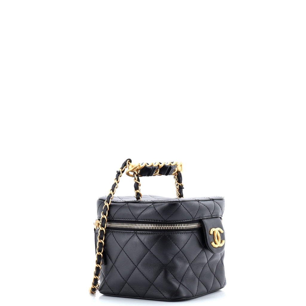 Chain Bar Vanity Case with Chain Quilted Calfskin Small