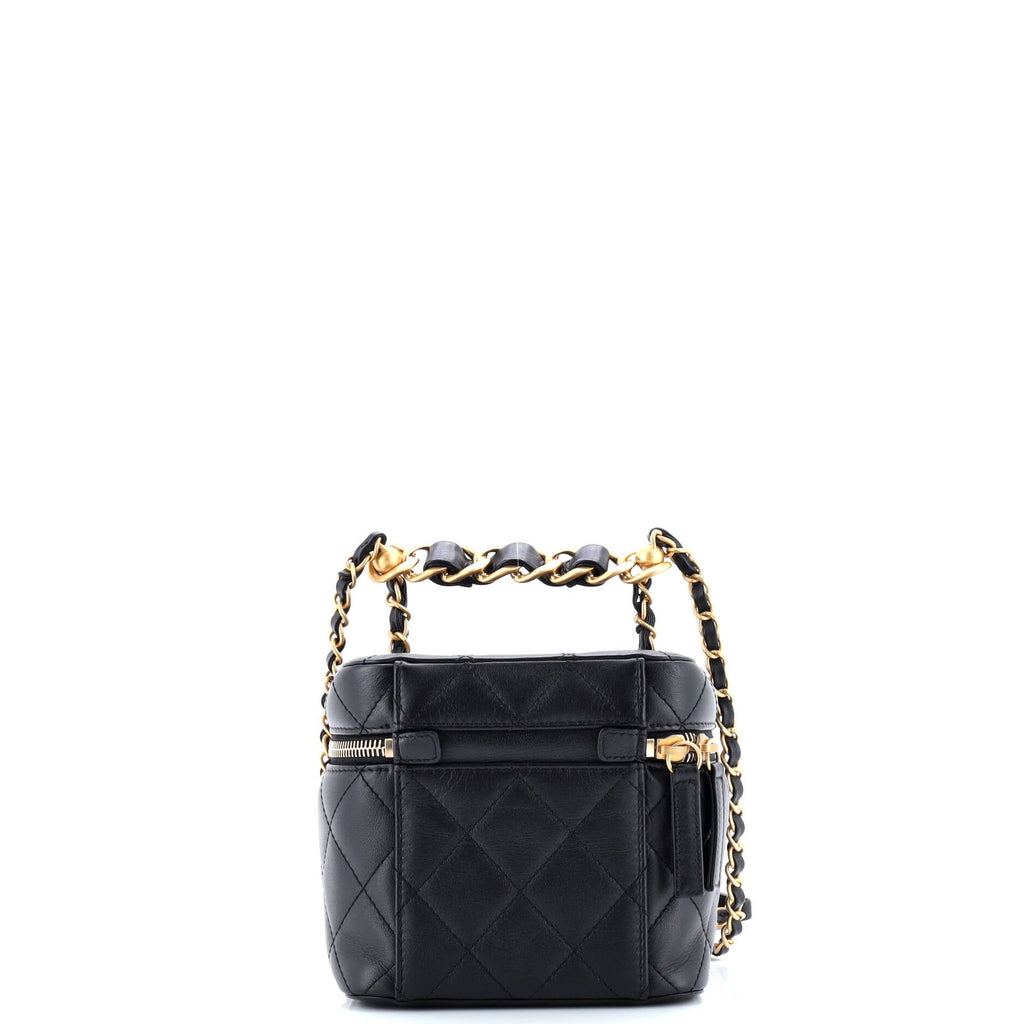 Chain Bar Vanity Case with Chain Quilted Calfskin Small
