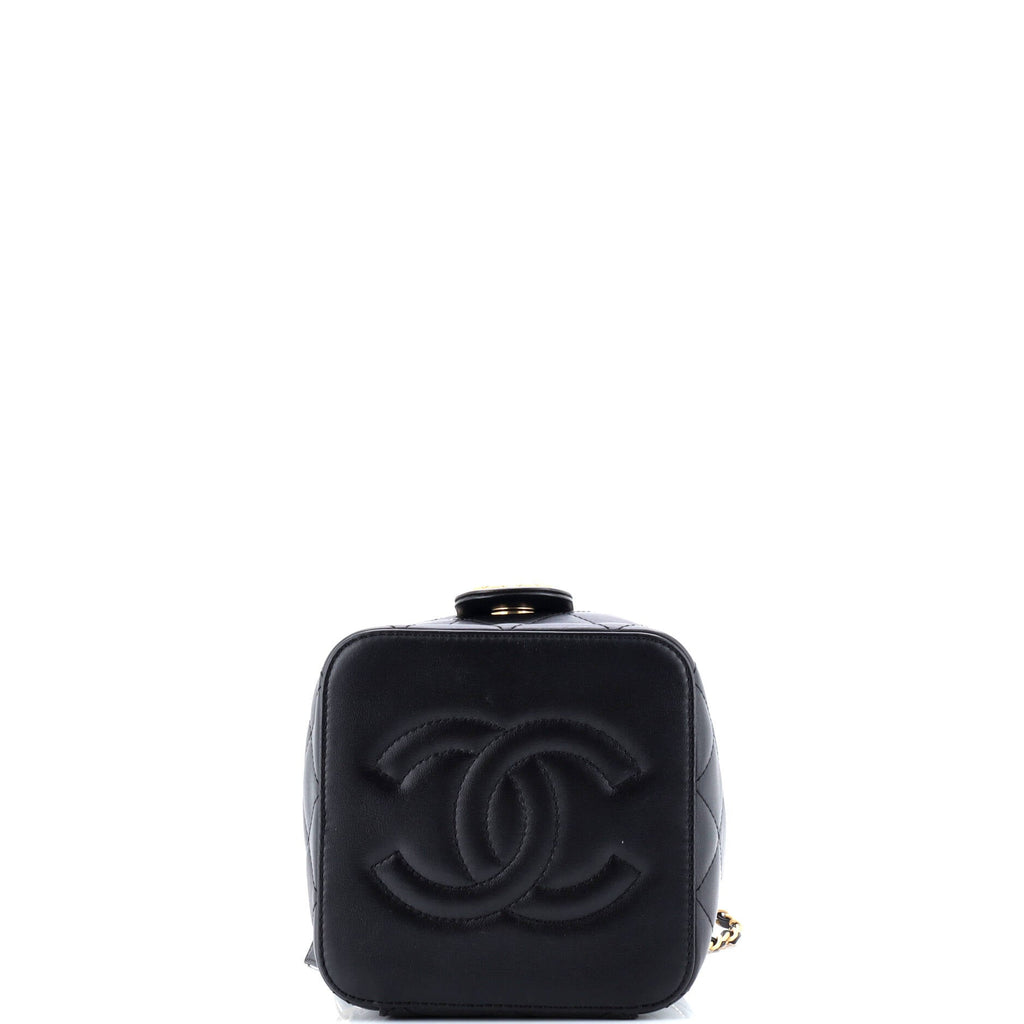 Chain Bar Vanity Case with Chain Quilted Calfskin Small