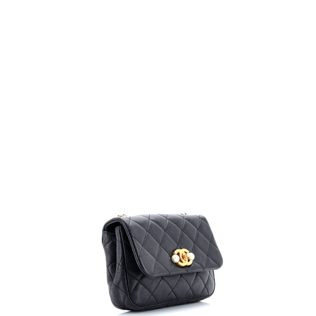 CC Pearl Section Chain Flap Bag Quilted Calfskin Mini