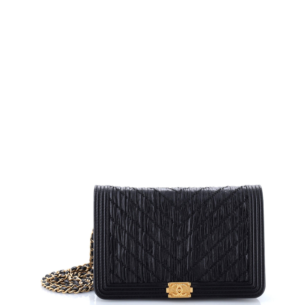 Coco Pleats Boy Wallet on Chain Pleated Crumpled Calfskin