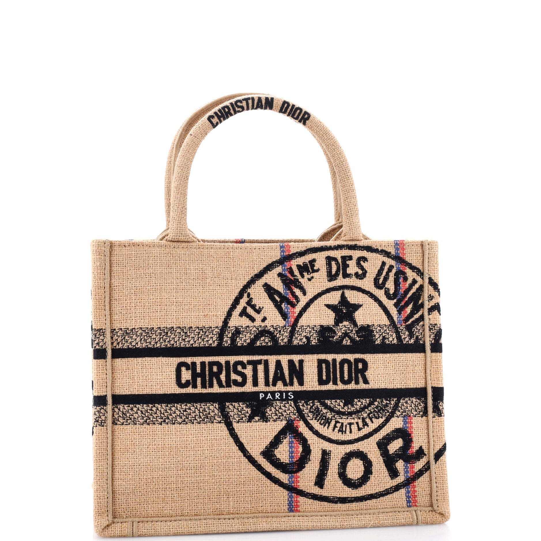Book Tote Embroidered Raffia Small