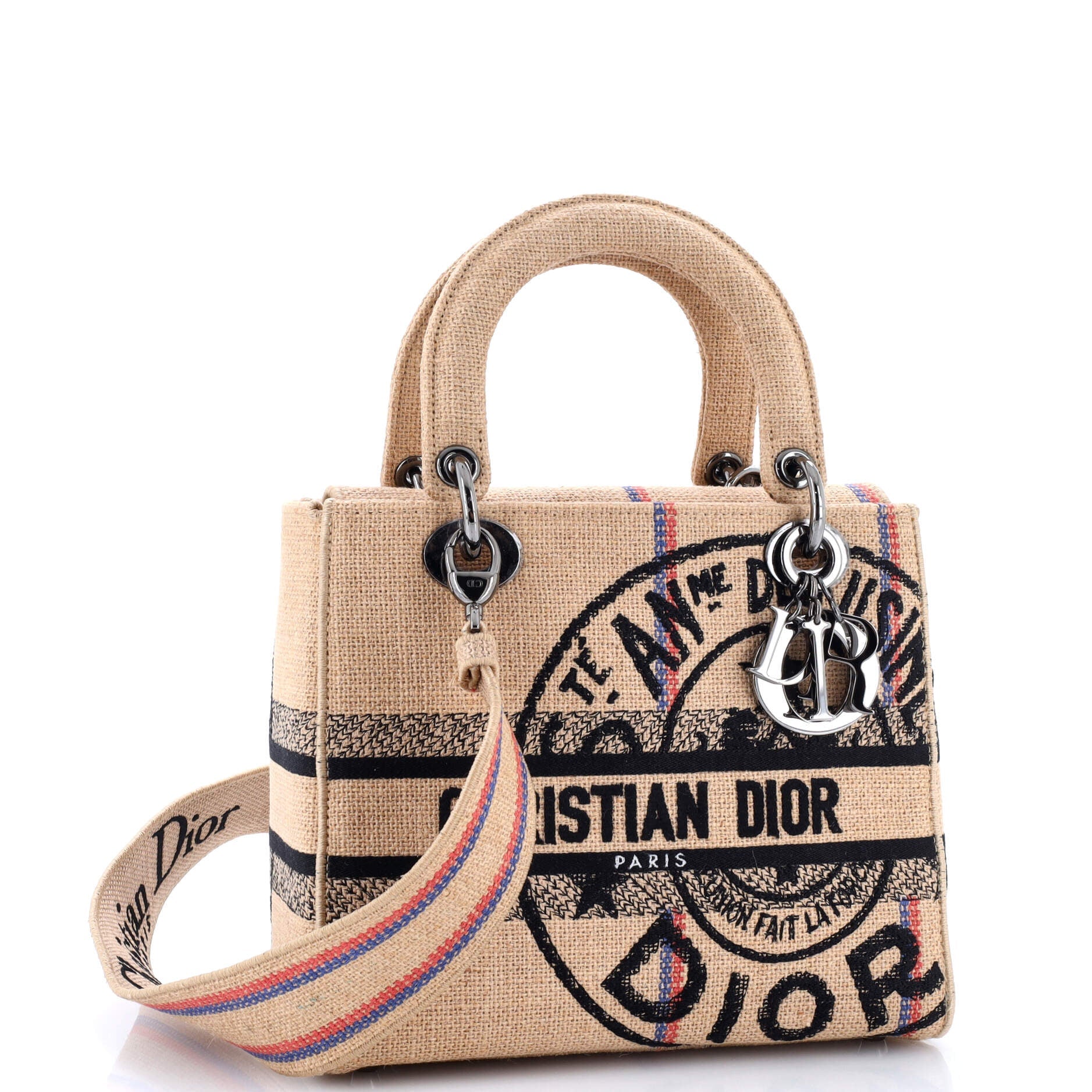 Lady D-Lite Bag Embroidered Raffia Medium