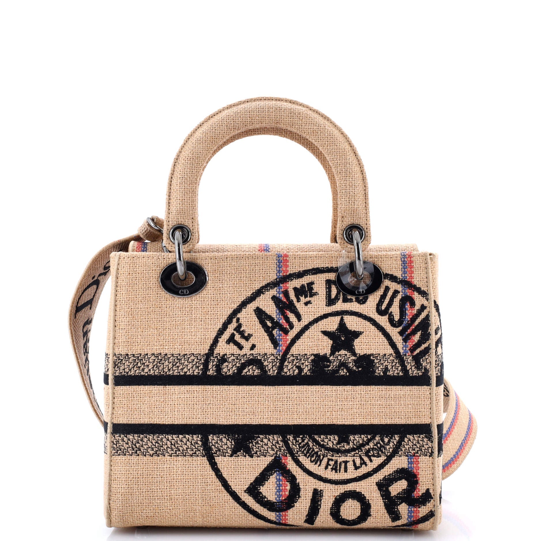 Lady D-Lite Bag Embroidered Raffia Medium