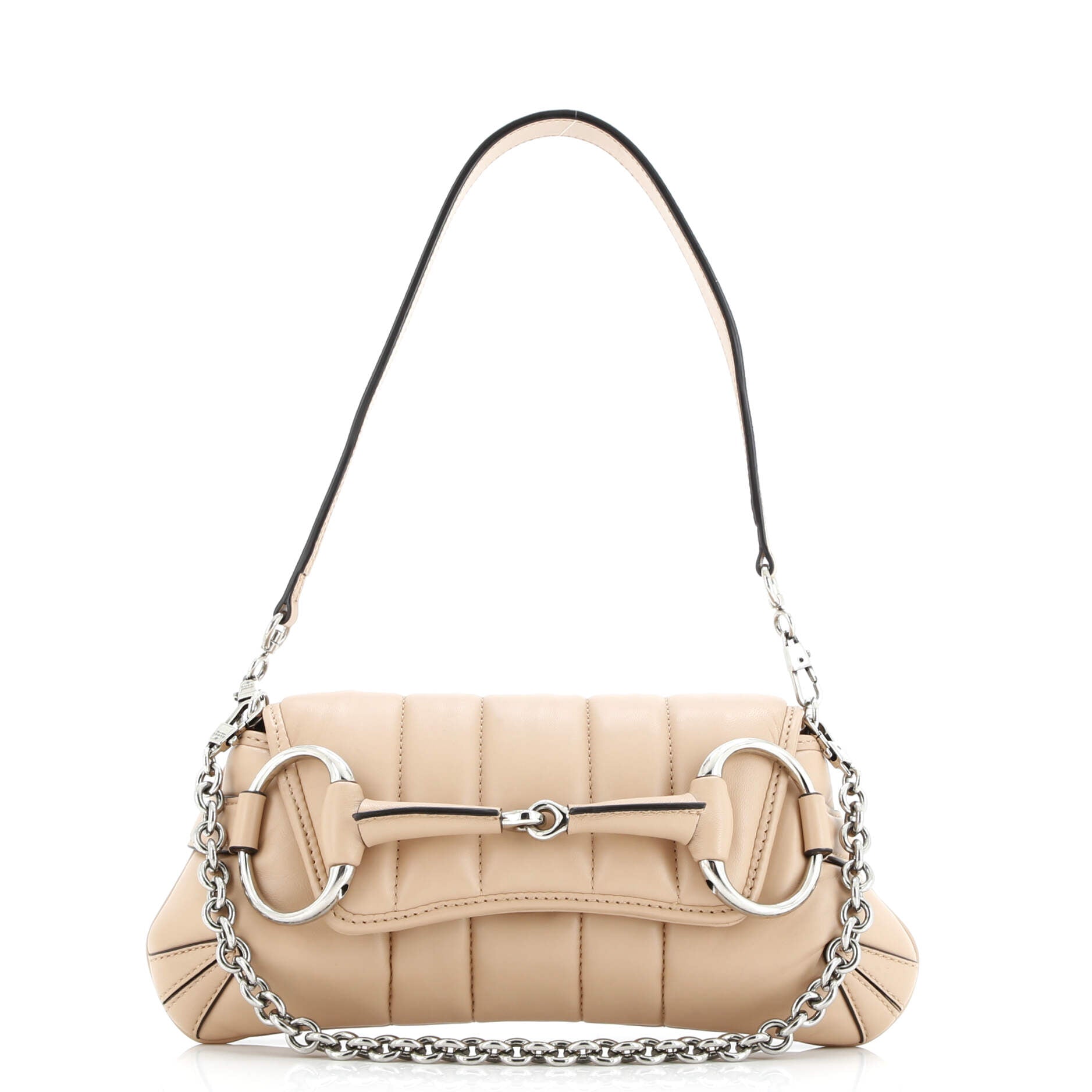 Horsebit Chain Shoulder Bag Vertical Quilted Leather Small