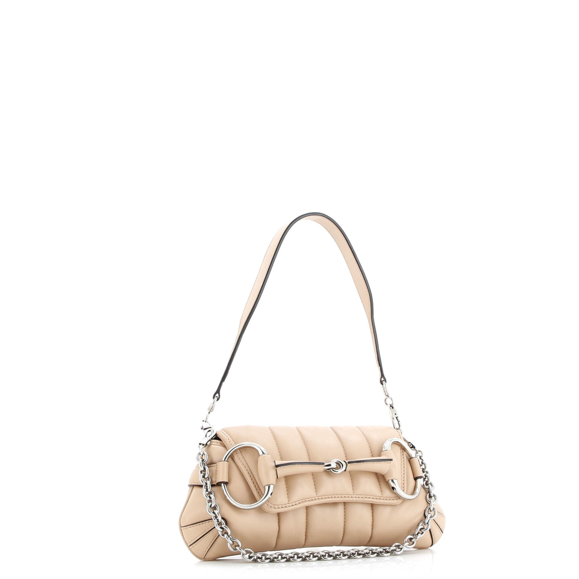 Horsebit Chain Shoulder Bag Vertical Quilted Leather Small