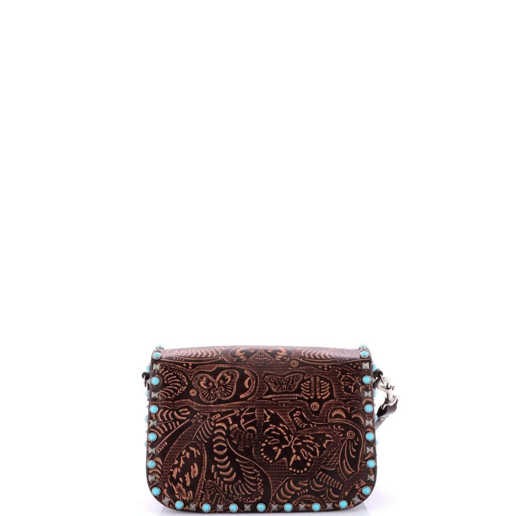 Rolling Rockstud Crossbody Bag Santeria Embossed Leather with Cabochons Medium