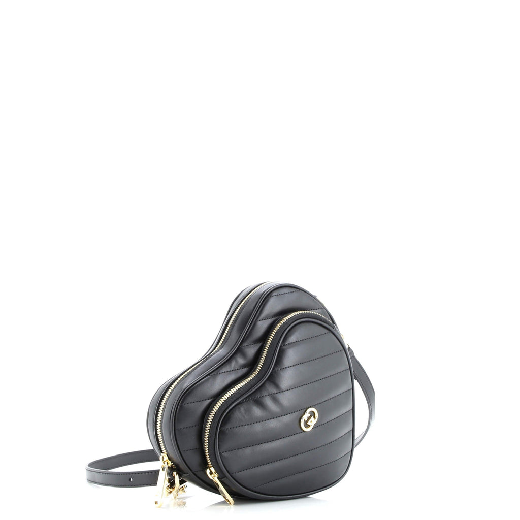 Interlocking G Heart Shoulder Bag Diagonal Quilted Leather Mini