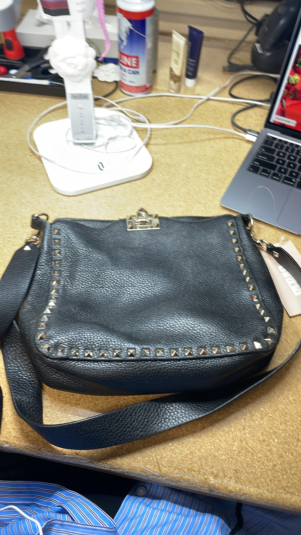 Rockstud Flip Lock Messenger Bag Leather Small
