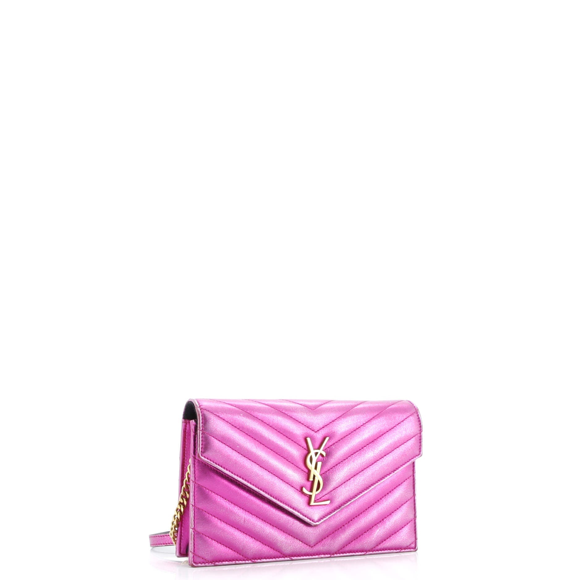 Classic Monogram Wallet on Chain Matelasse Chevron Metallic Leather Small