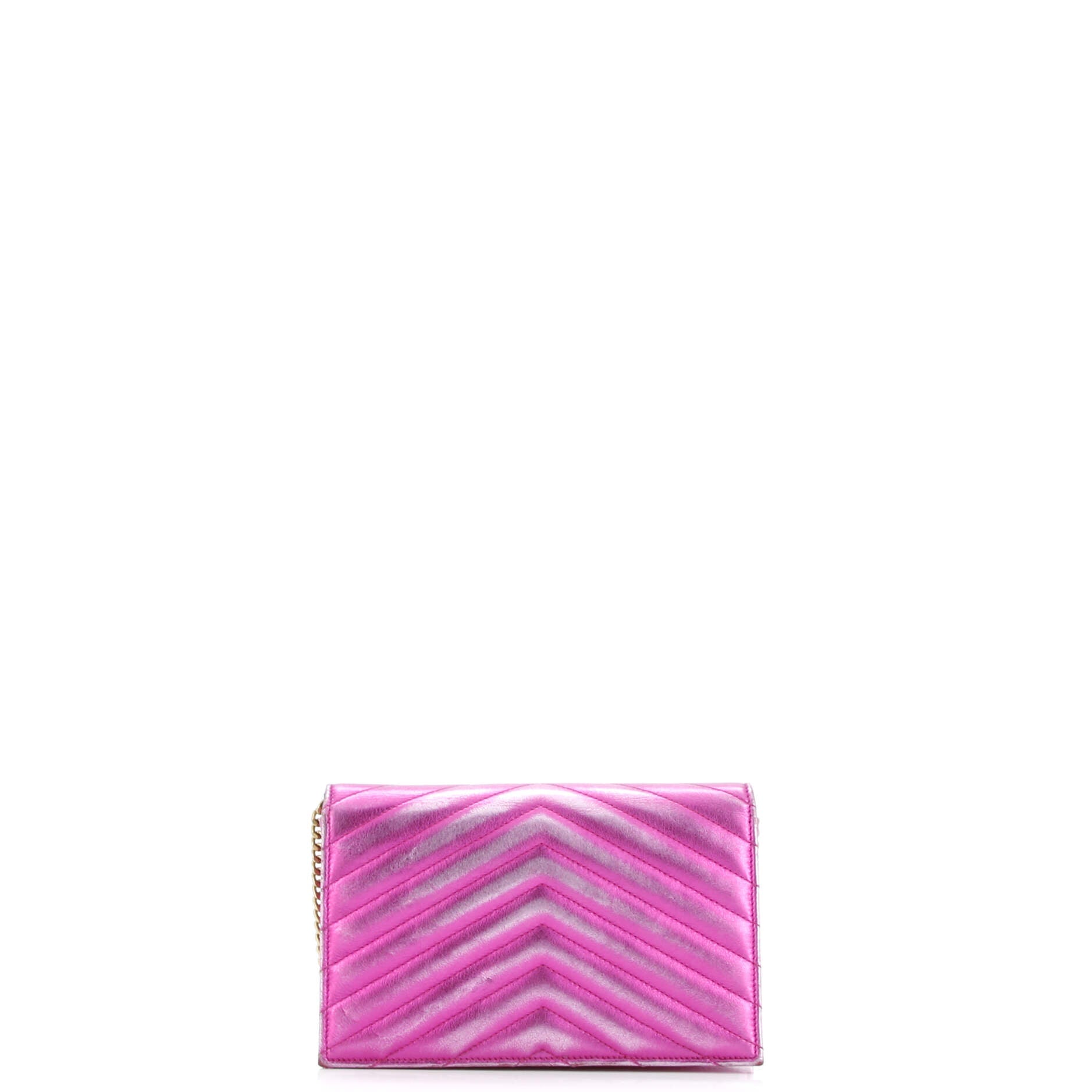 Classic Monogram Wallet on Chain Matelasse Chevron Metallic Leather Small