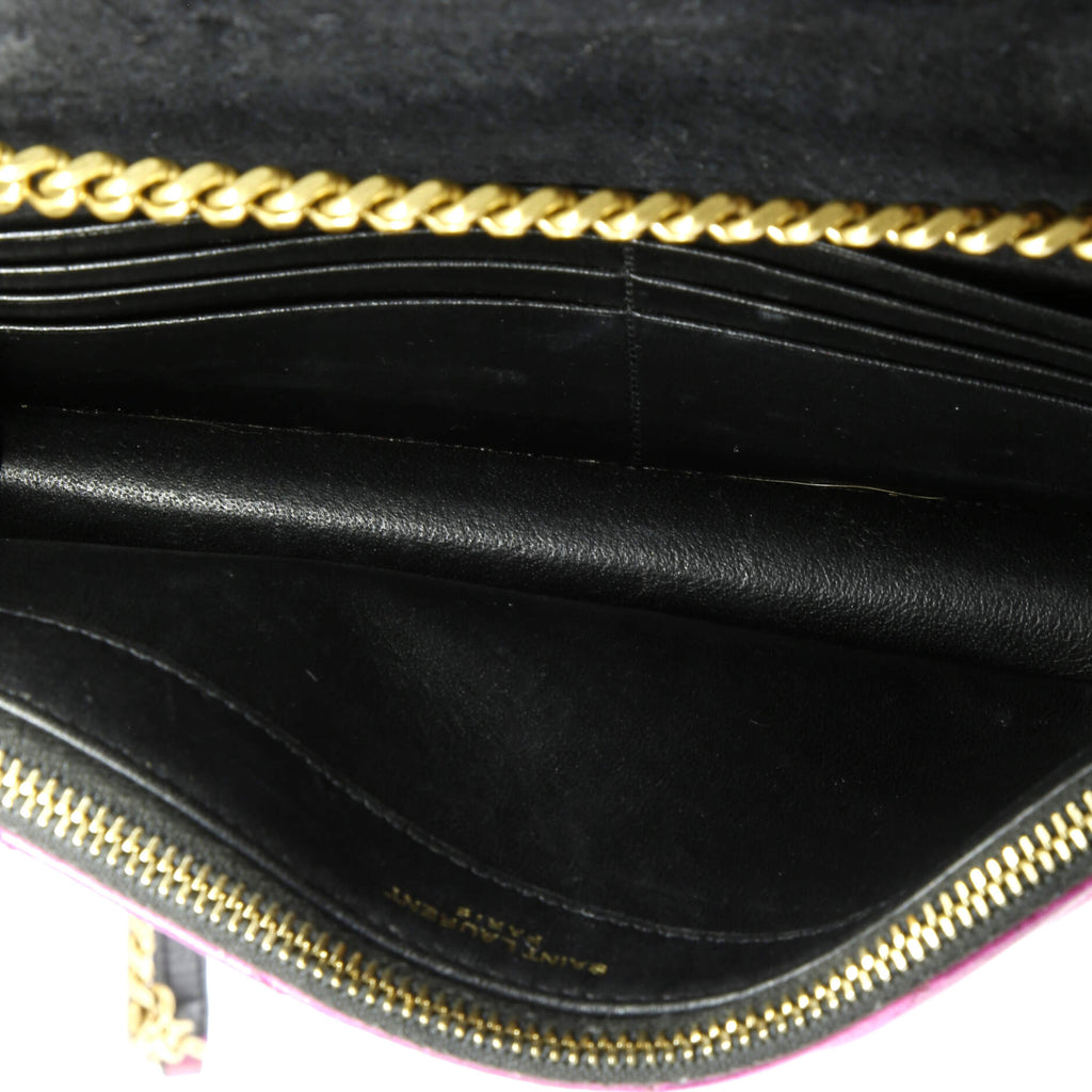 Classic Monogram Wallet on Chain Matelasse Chevron Metallic Leather Small