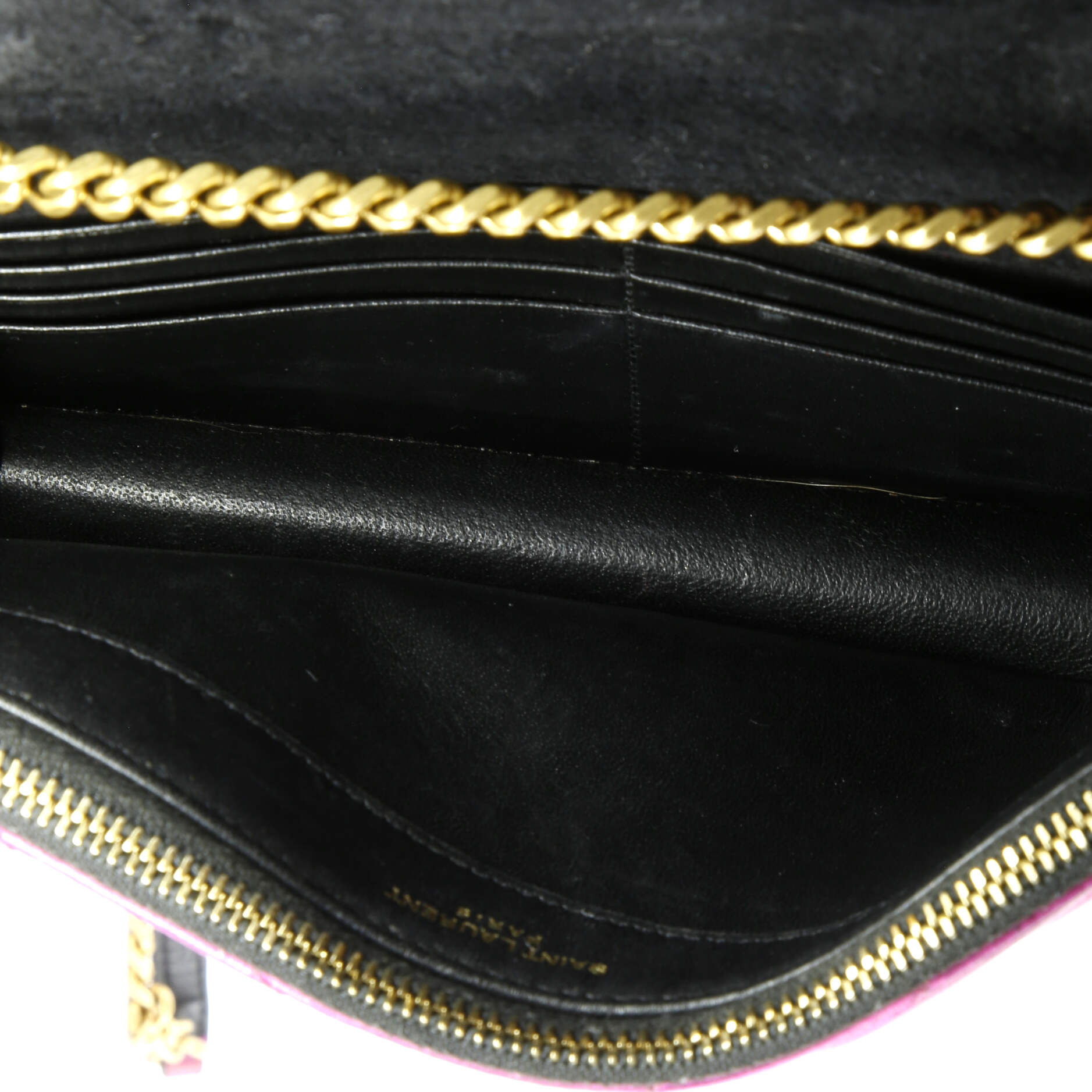Classic Monogram Wallet on Chain Matelasse Chevron Metallic Leather Small