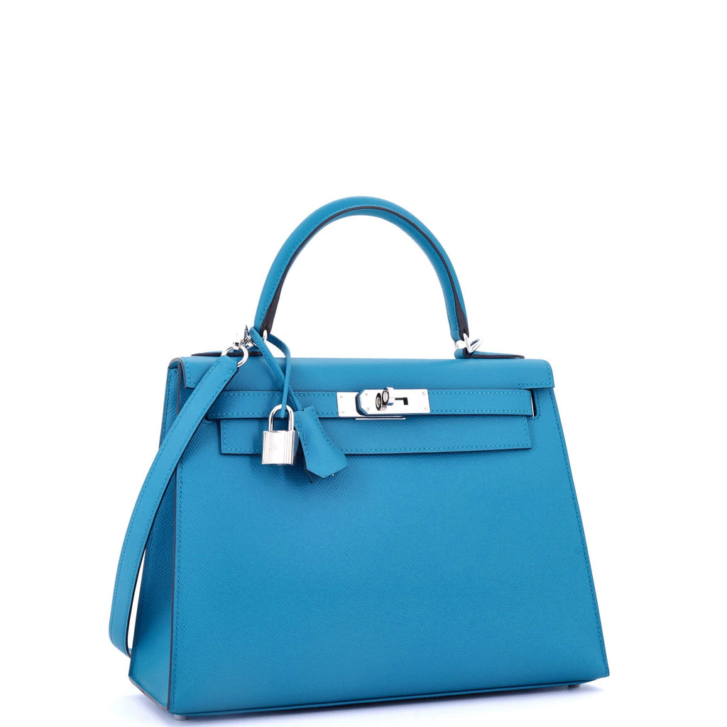 Kelly Handbag Bleu Zanzibar Epsom with Palladium Hardware 28