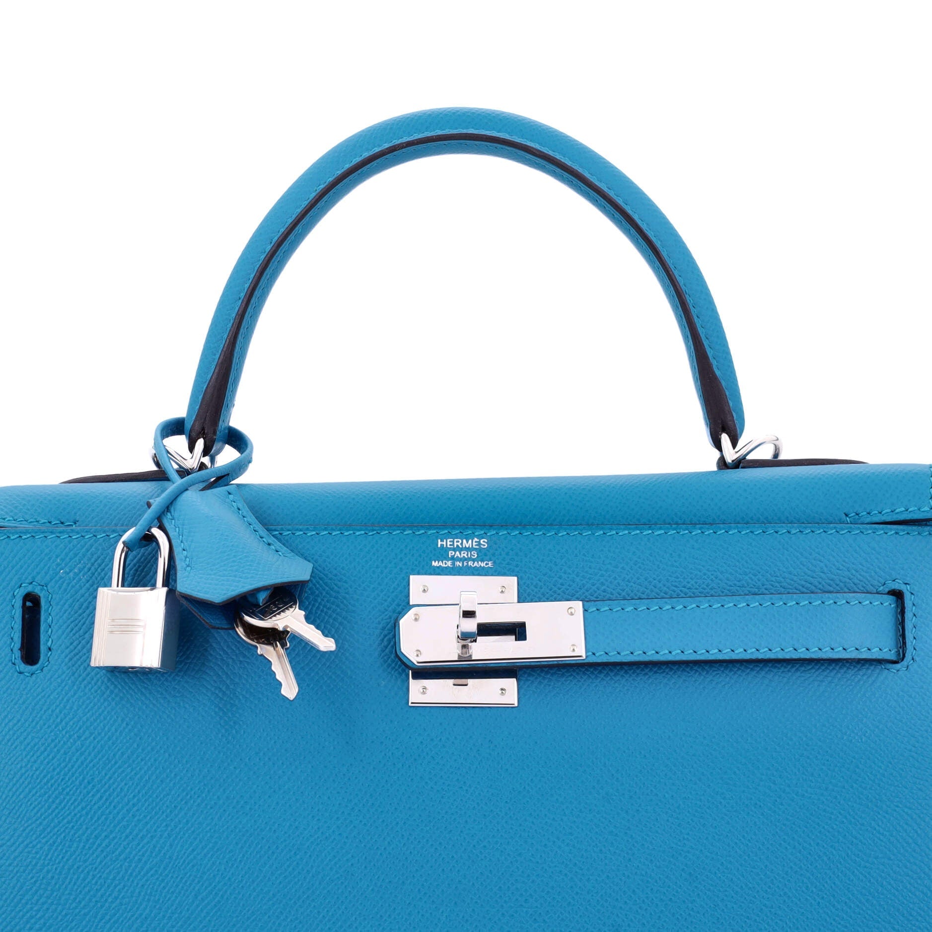 Kelly Handbag Bleu Zanzibar Epsom with Palladium Hardware 28