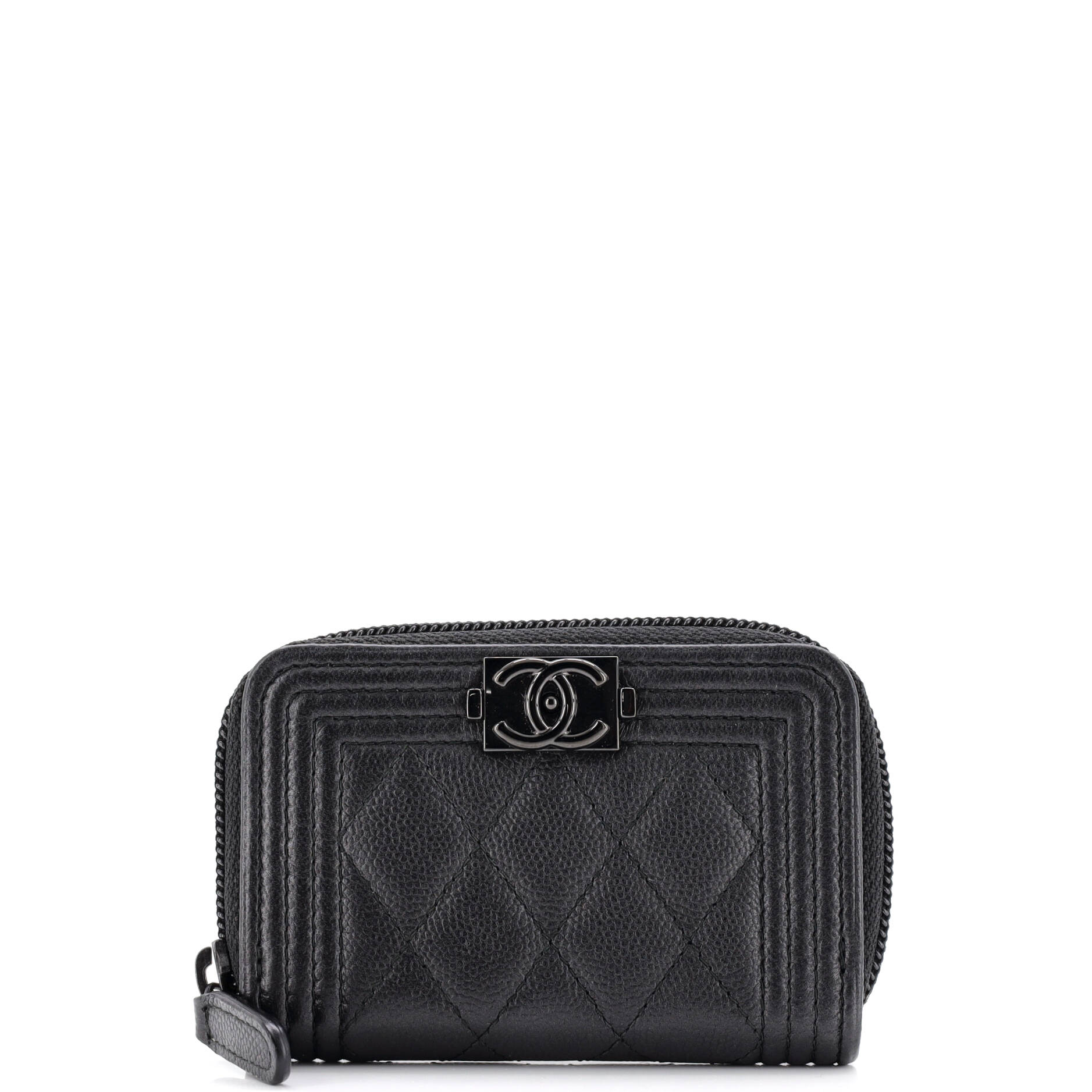 So Black Boy Zip Coin Purse Quilted Caviar Small
