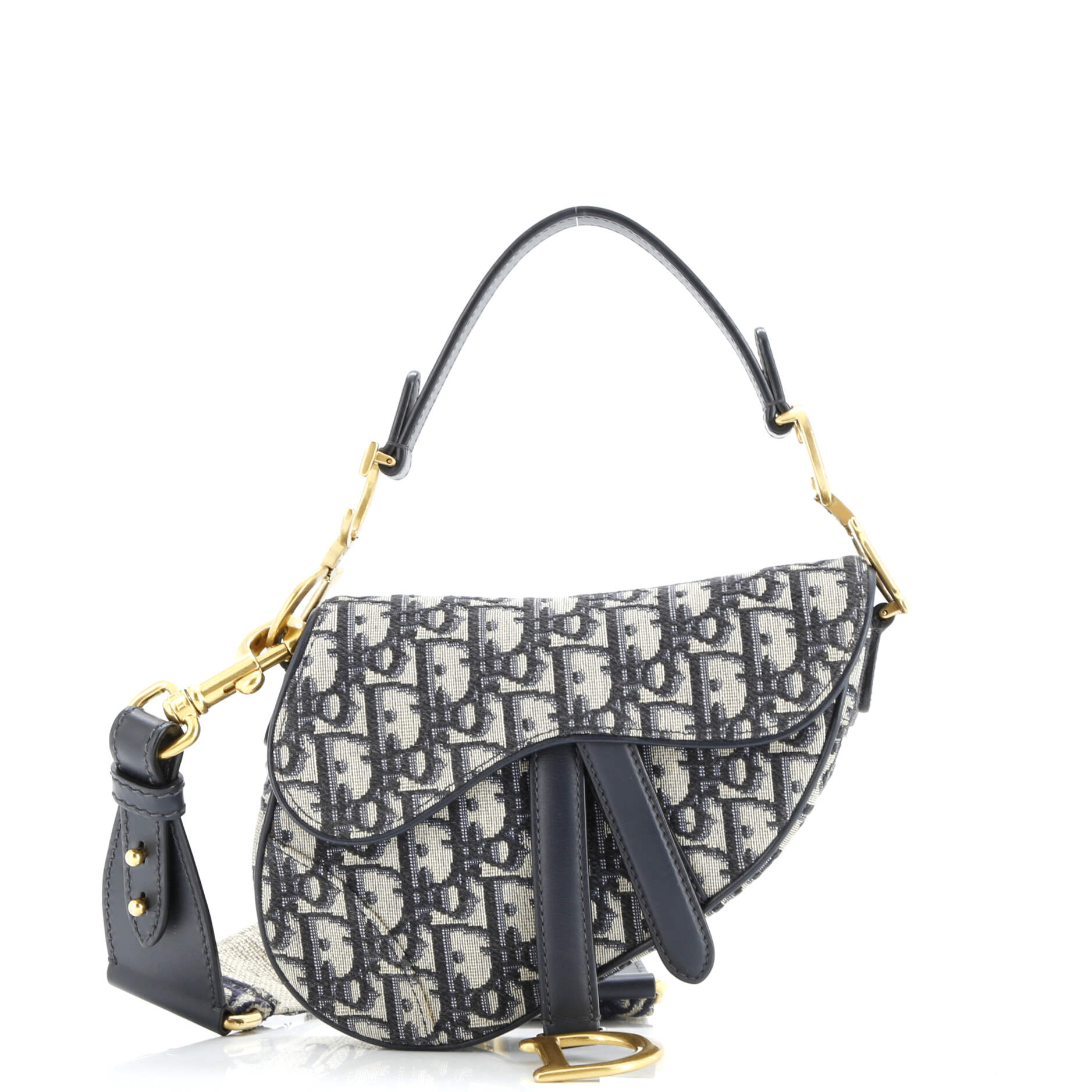 Saddle Handbag with Strap Oblique Canvas Mini