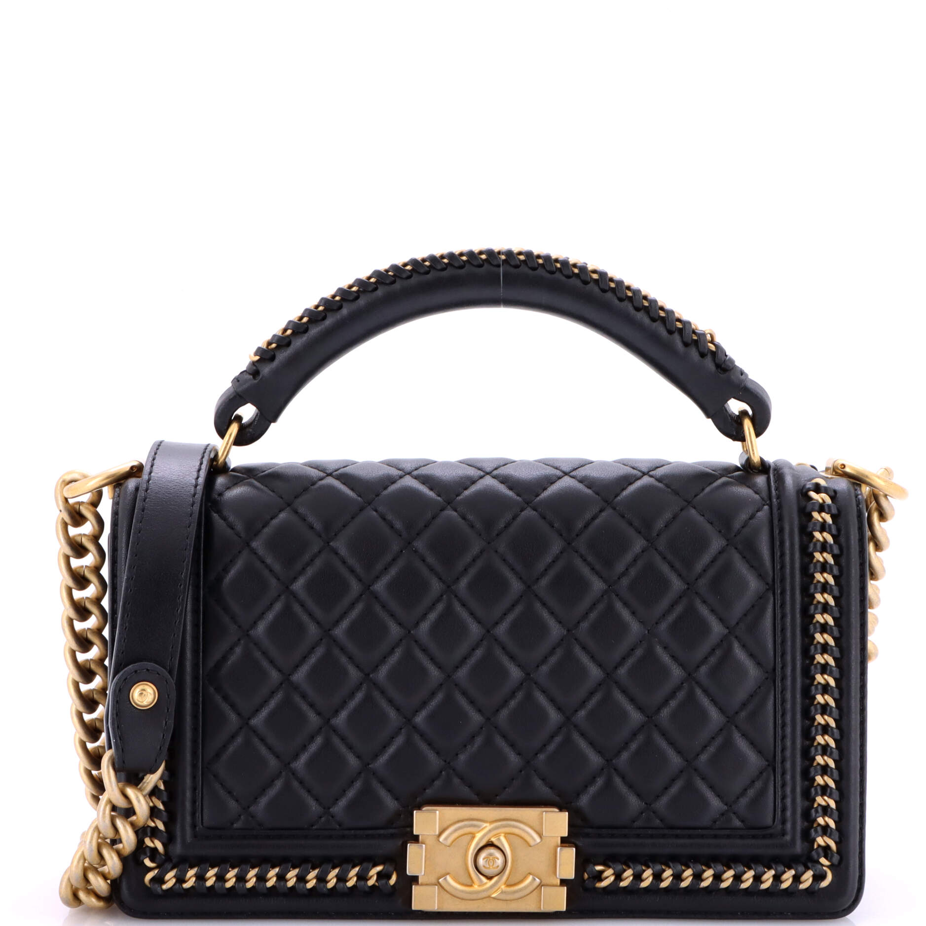 Chain Handle Boy Flap Bag Quilted Calfskin Old Medium
