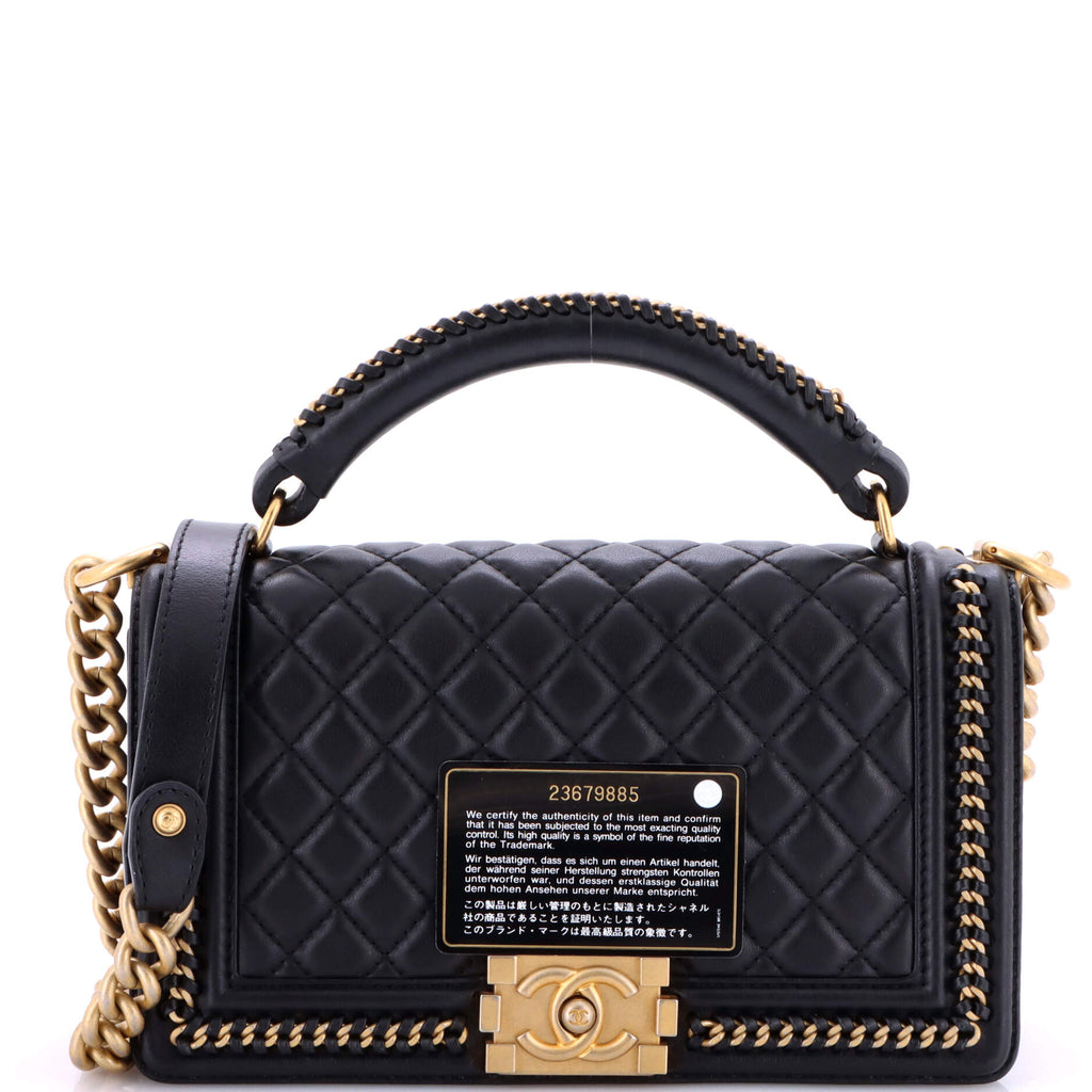 Chain Handle Boy Flap Bag Quilted Calfskin Old Medium