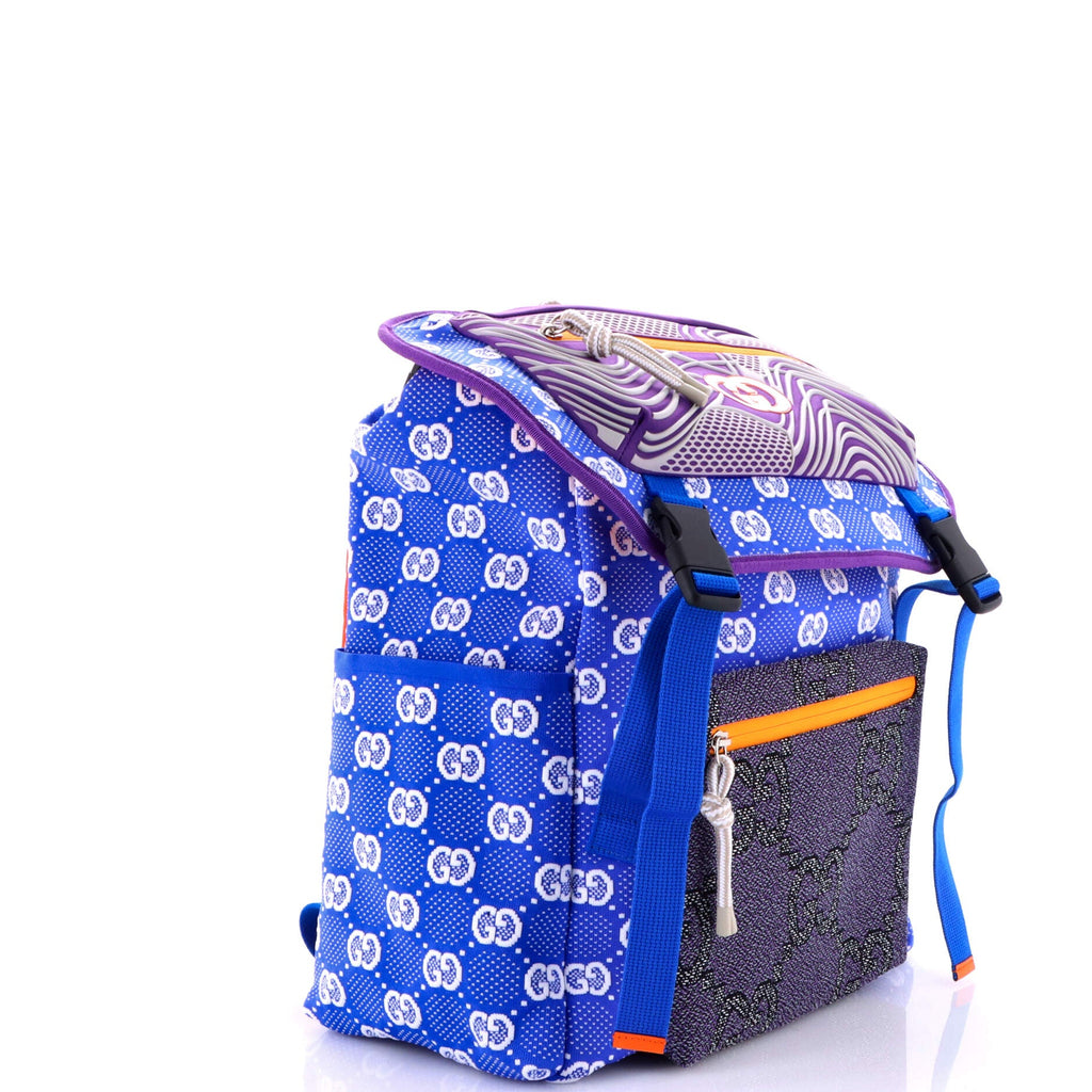 Panelled Double Buckle Backpack GG Jacquard Nylon and Rubber Large