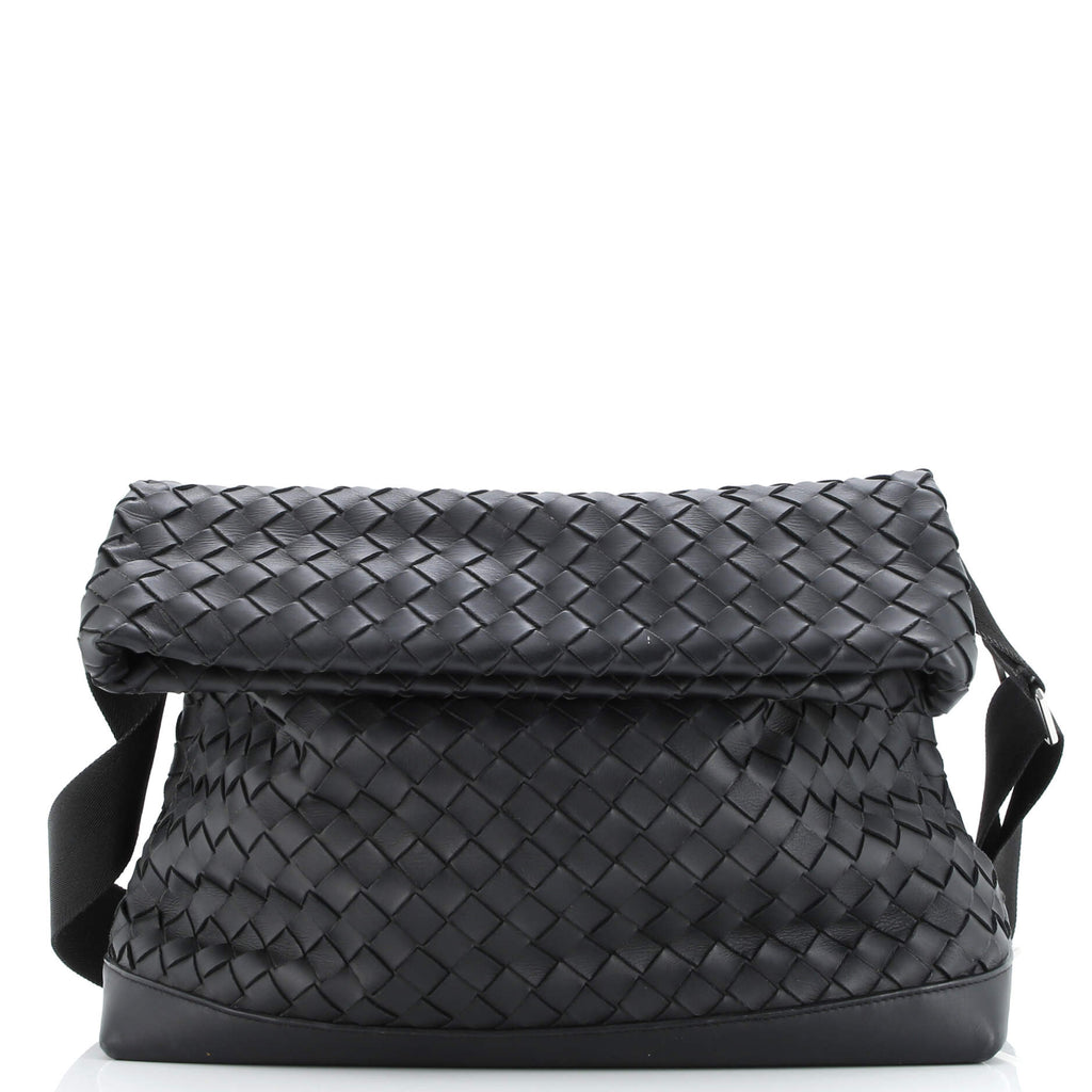 Classic Fold Over Messenger Bag Intrecciato Leather Large