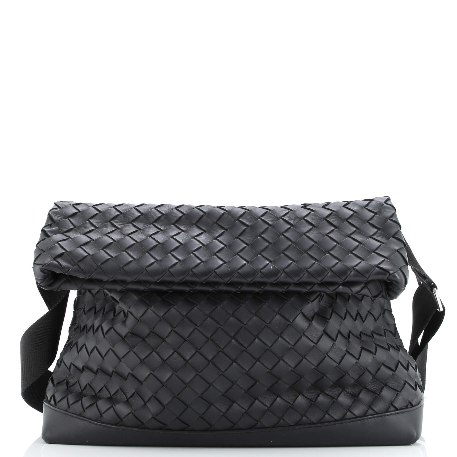Classic Fold Over Messenger Bag Intrecciato Leather Large