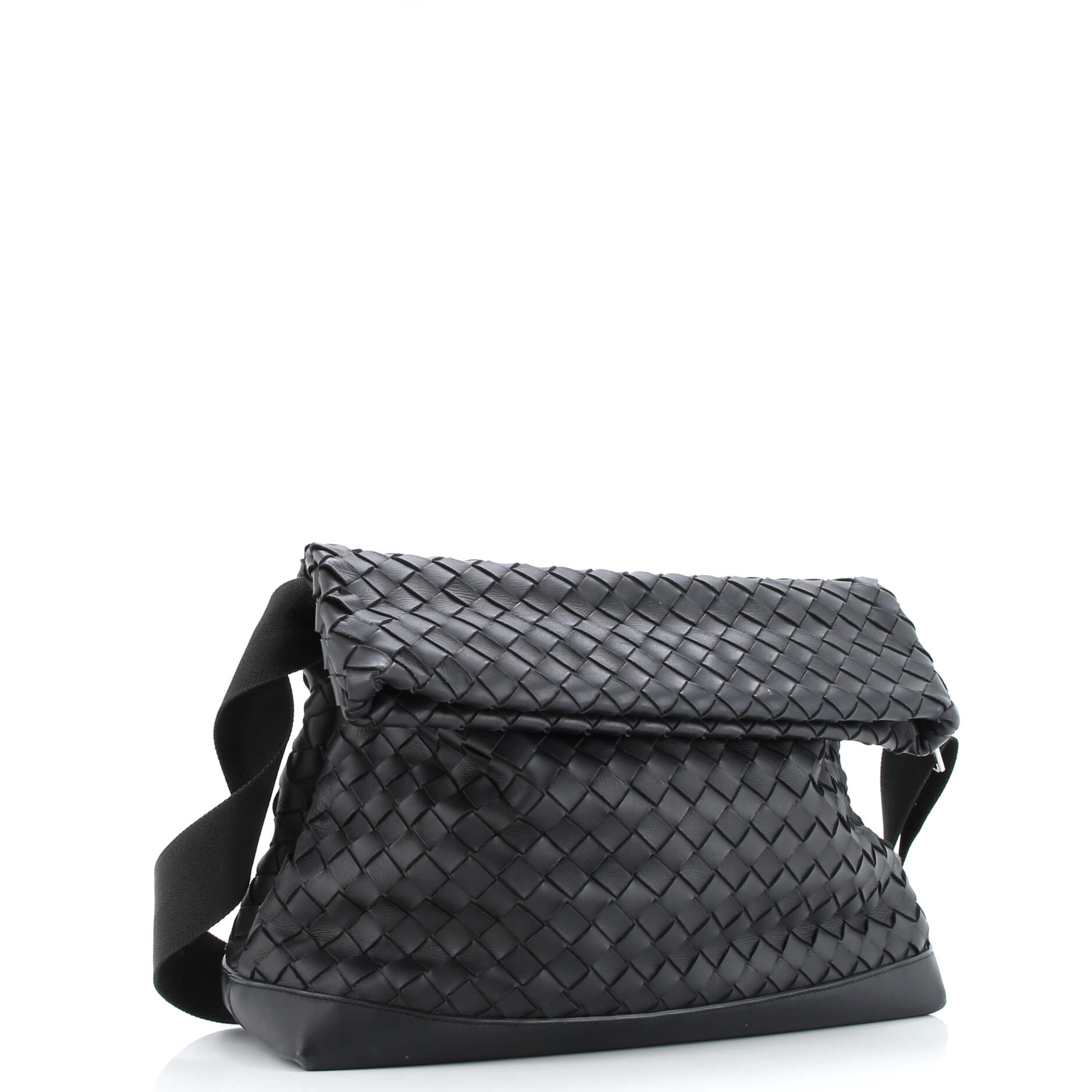 Classic Fold Over Messenger Bag Intrecciato Leather Large