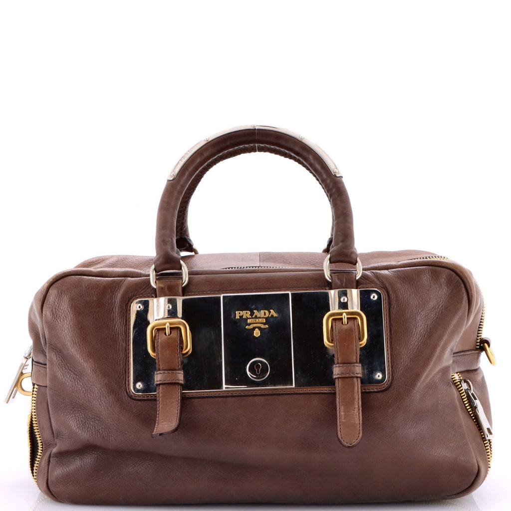 Lock Plate Zippers Satchel Glace Calf Large