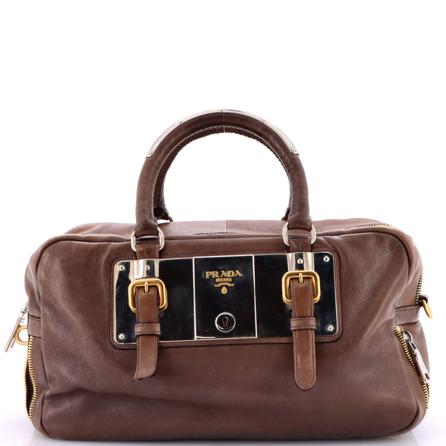 Lock Plate Zippers Satchel Glace Calf Large