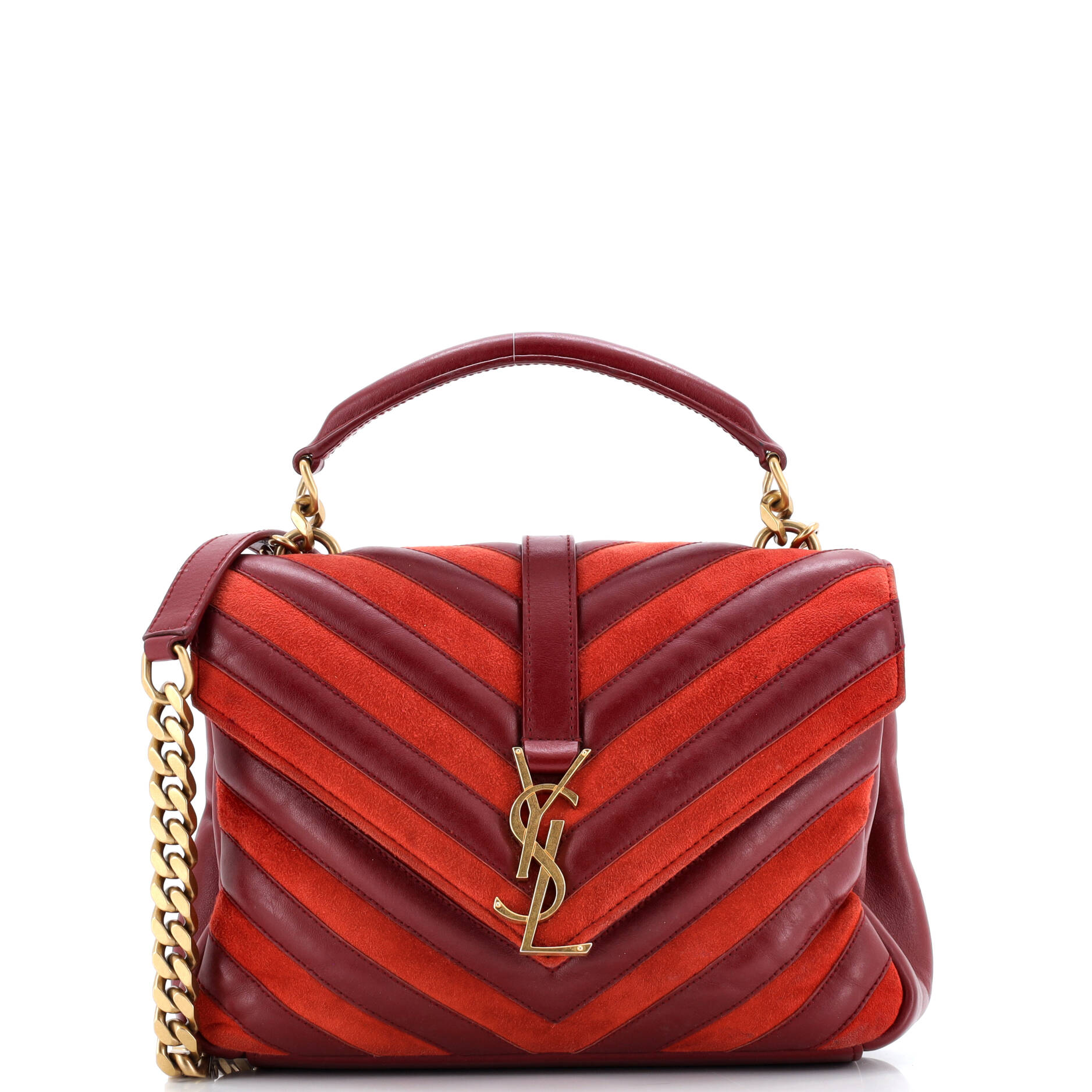 Classic Monogram College Bag Matelasse Chevron Leather and Suede Medium