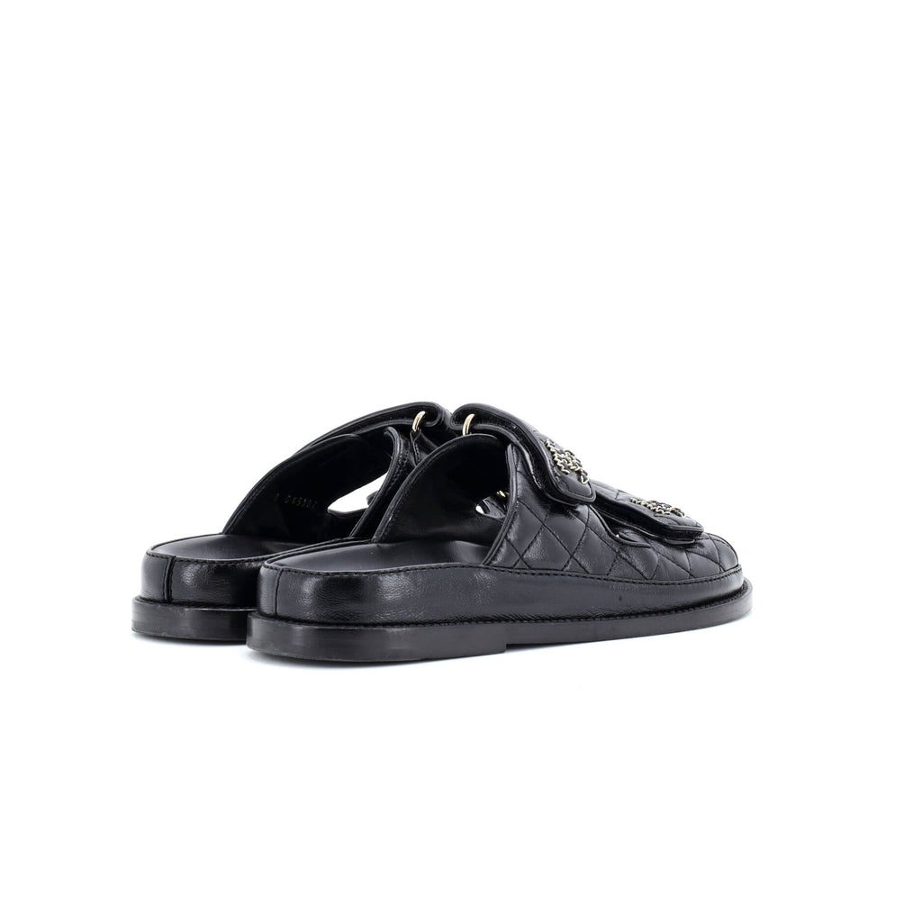 Women's Velcro Open Back Dad Sandals Quilted Leather