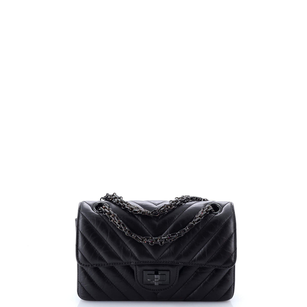 So Black Reissue 2.55 Flap Bag Chevron Aged Calfskin Mini