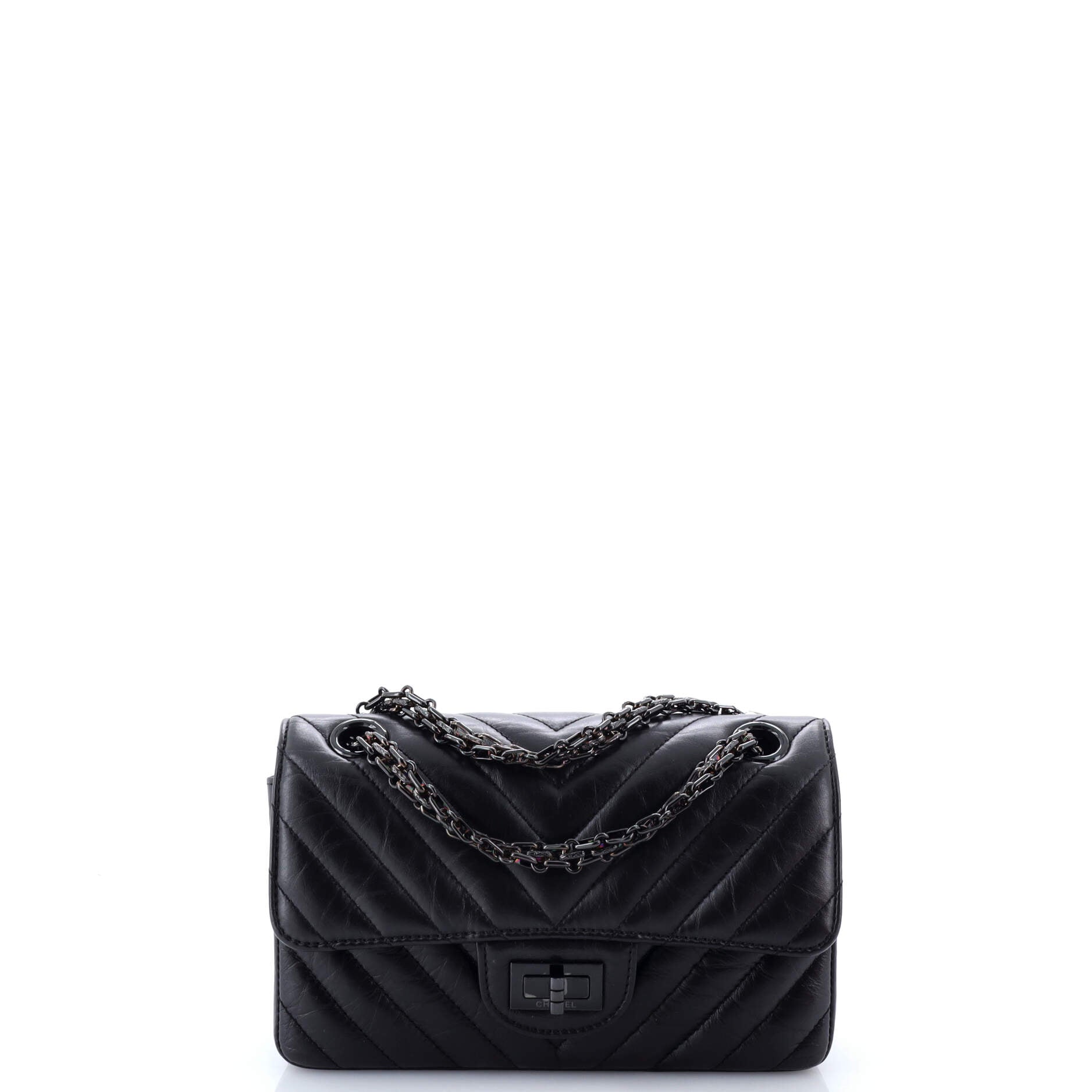 So Black Reissue 2.55 Flap Bag Chevron Aged Calfskin Mini