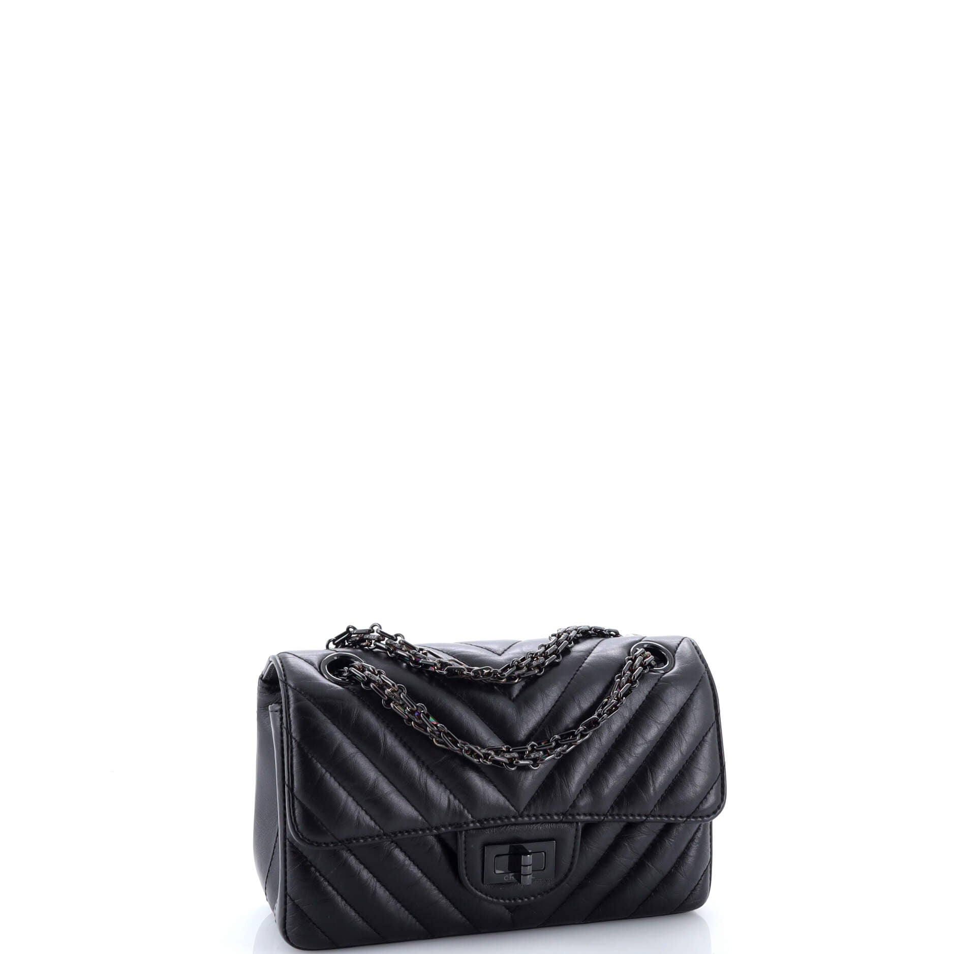 So Black Reissue 2.55 Flap Bag Chevron Aged Calfskin Mini