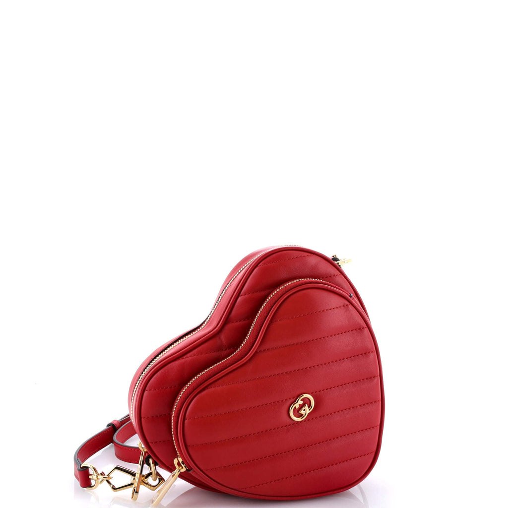 Interlocking G Heart Shoulder Bag Diagonal Quilted Leather Mini