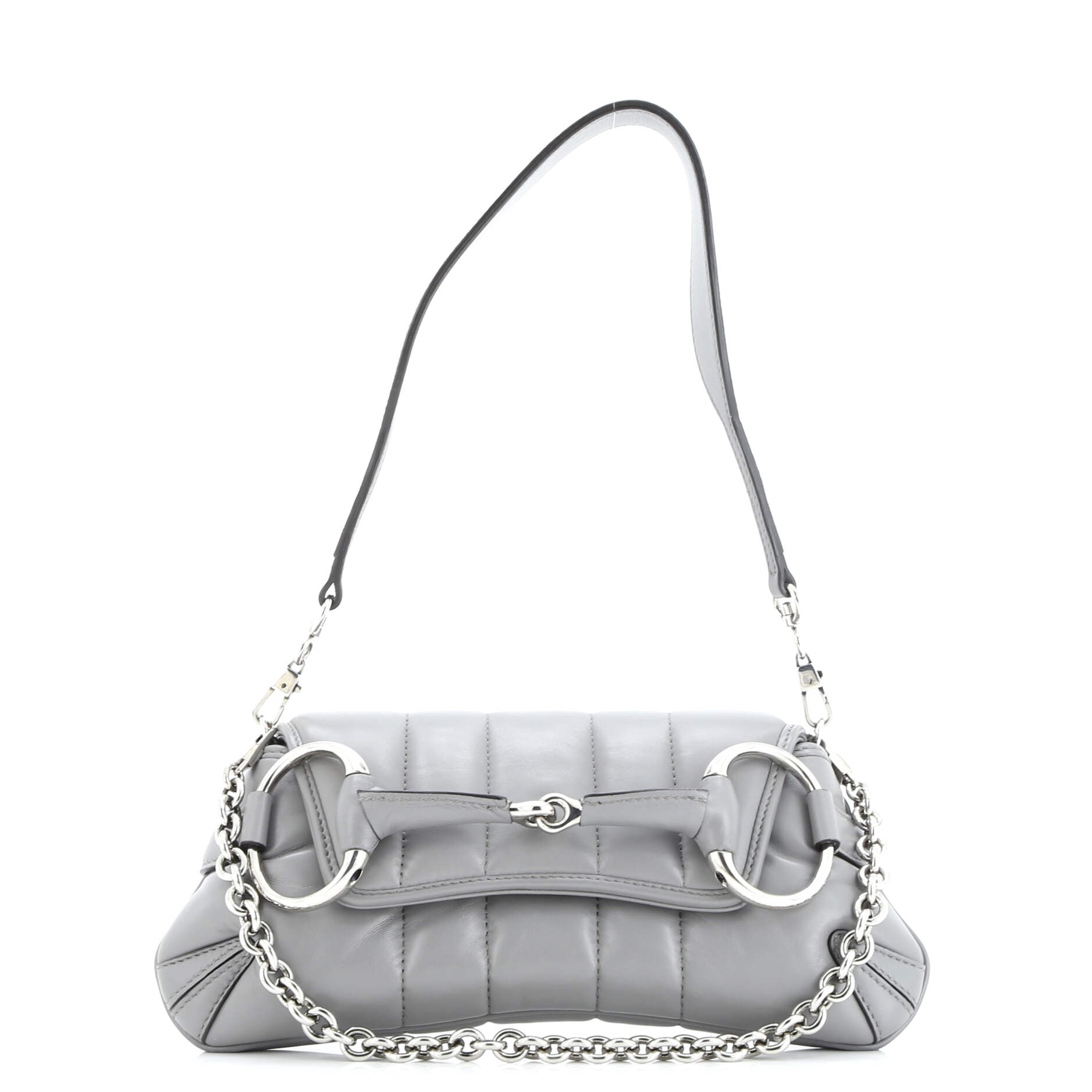 Horsebit Chain Shoulder Bag Vertical Quilted Leather Small