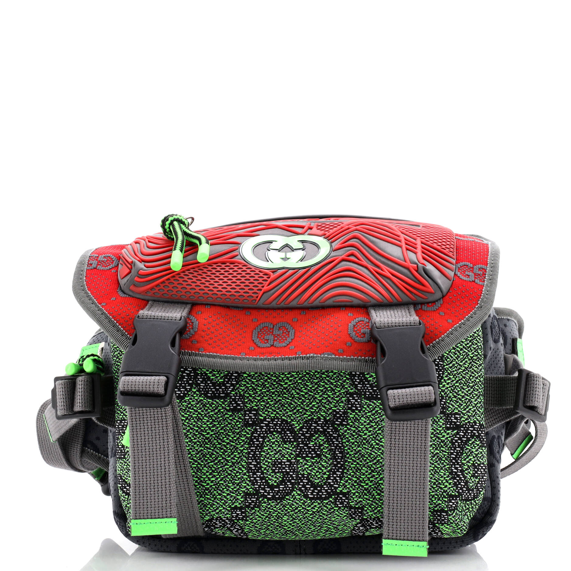Buckle Flap Chest Strap Backpack GG Fabric with Rubber