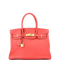 Birkin Handbag Rose Jaipur Clemence with Gold Hardware 30