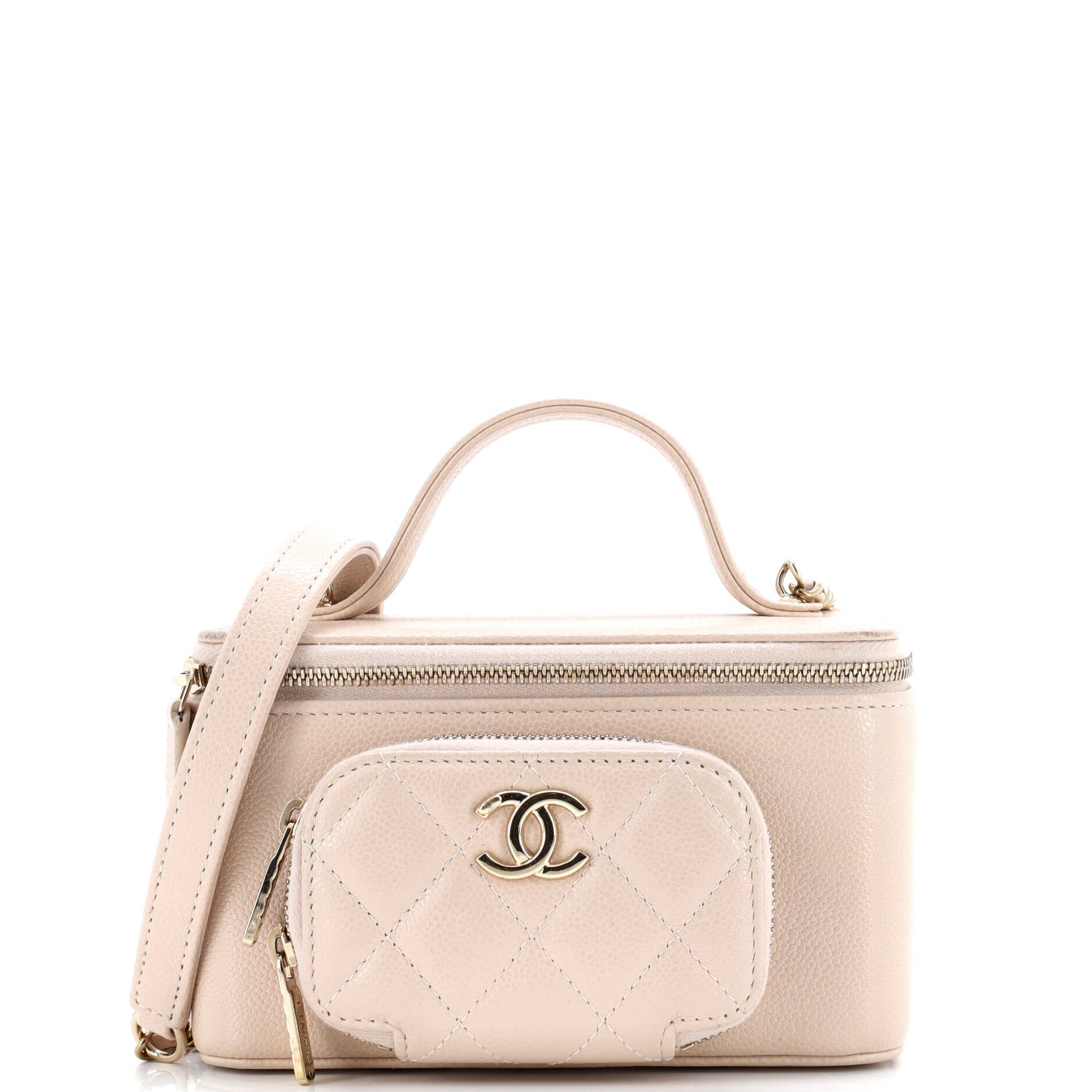 Business Affinity Top Handle Vanity Case with Chain Quilted Caviar Small