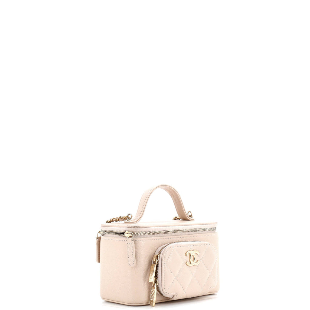 Business Affinity Top Handle Vanity Case with Chain Quilted Caviar Small