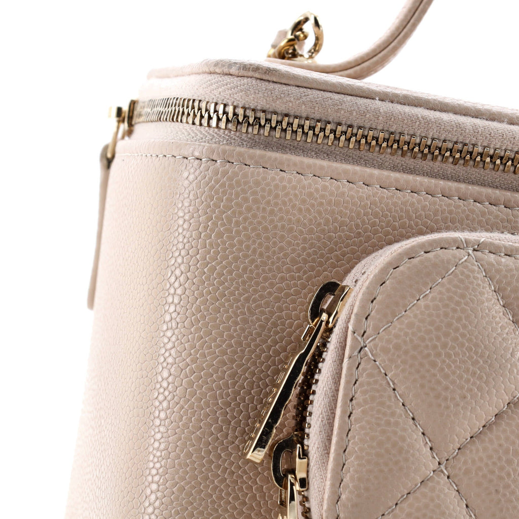 Business Affinity Top Handle Vanity Case with Chain Quilted Caviar Small