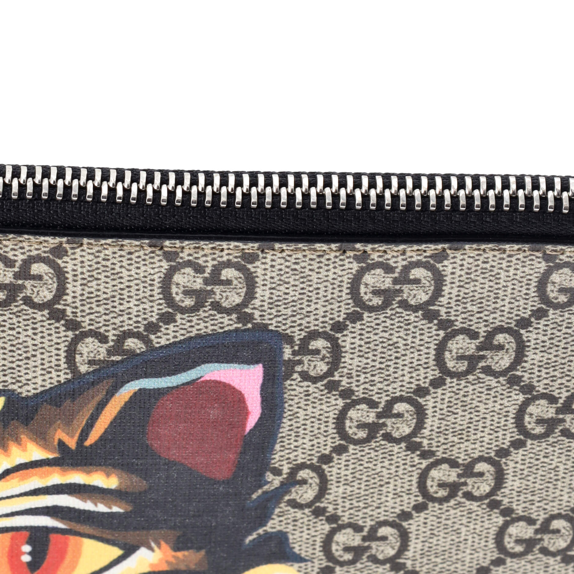 Zipped Pouch Angry Cat GG Coated Canvas Large